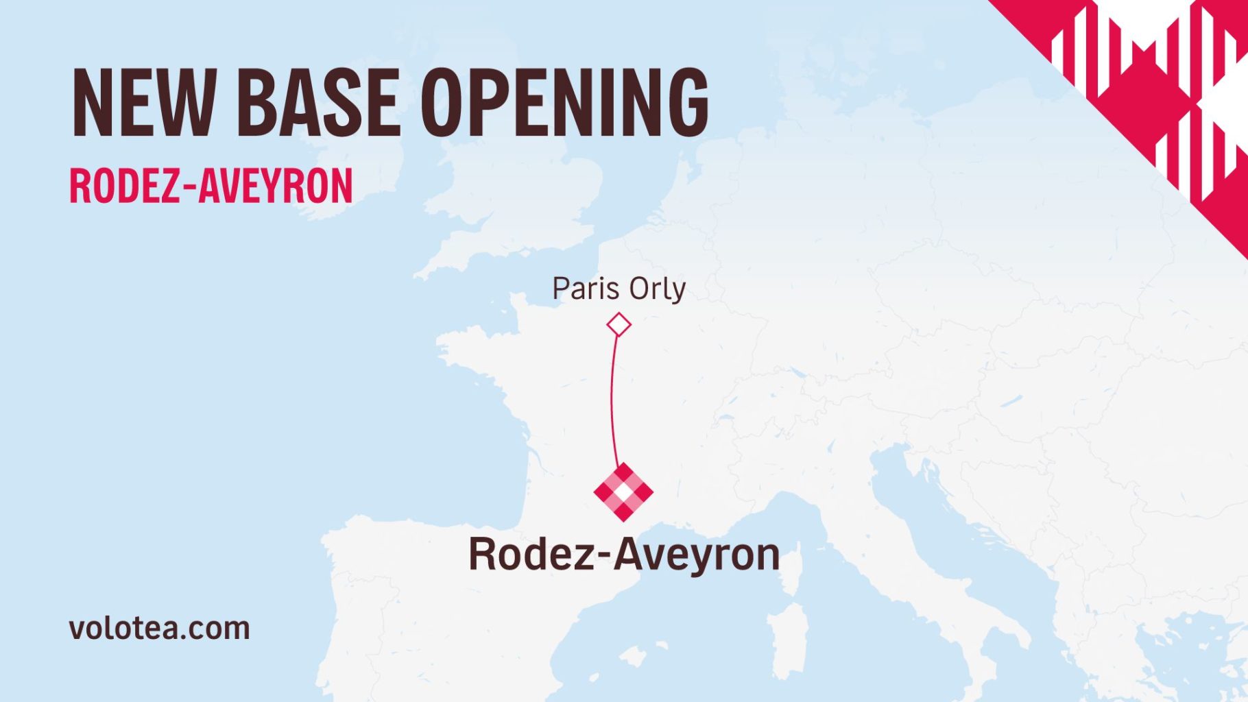 Carte des vols Rodez-Paris par la compagnie Volotea